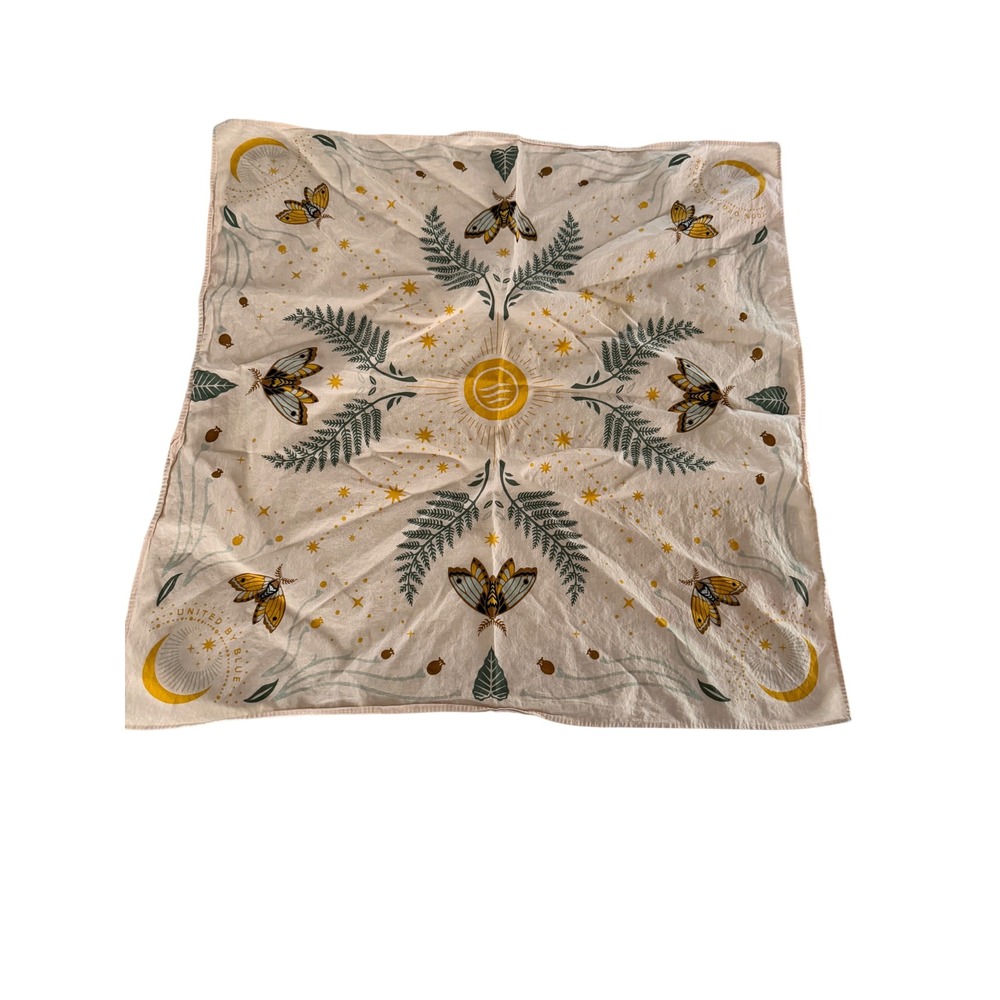 United By Blue Organic Cotton Bandana Moth Moon Celestial Nature Scarf Cream